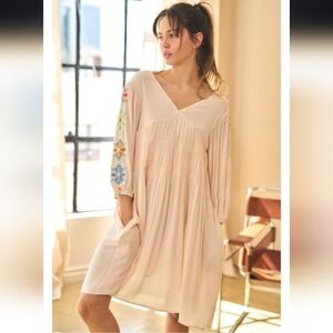 👜Boho Embroidered Sleeve Flowy Rayon Riffle Tiered Midi Dress